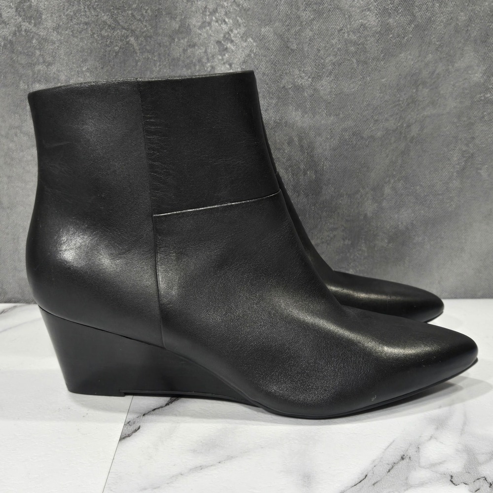 Cole Haan Eneida Ankle Boots Womens 5.5B Black Leather Wedge Pointed Toe Zip
